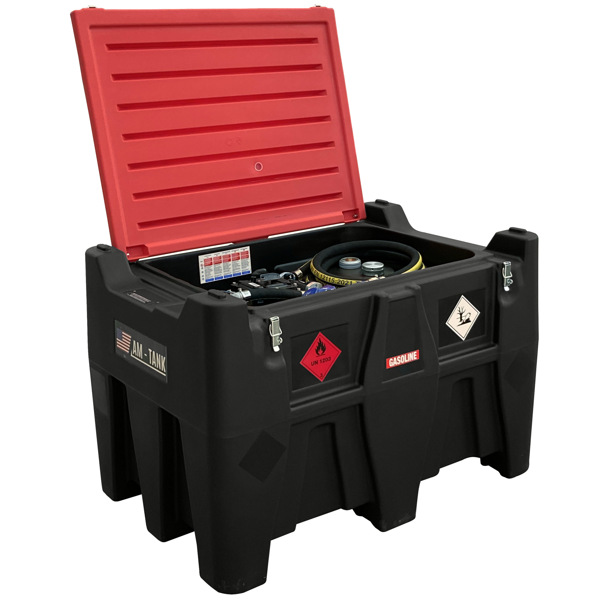 AMERICAN FUEL TANK, Portable 116 gal Gasoline Tank w/12V pump, Capacity 116 Gal, Shape Other, Model# AM-TANK116GAS